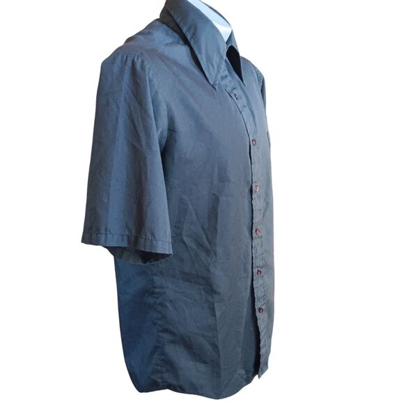 Vintage Men's Shirt Medium 1970's Towncraft Plus Black Short Sleeve Button-Up - Picture 3 of 5